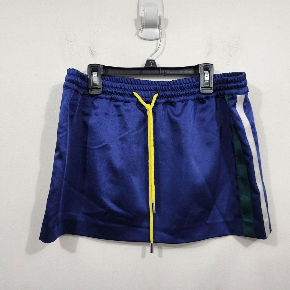 Babylon Collection Italy Blue Satin Track Mini Skirt Athleisure Striped Womens S